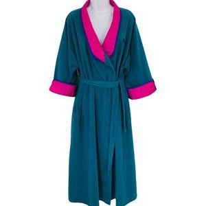 Vintage Vanity Fair Lounge Maxi Dress Robe Teal Pink Pockets PL